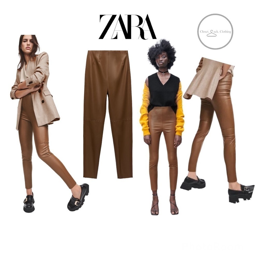 Zara High-Waisted Brown Faux Leather Leggings Size Medium